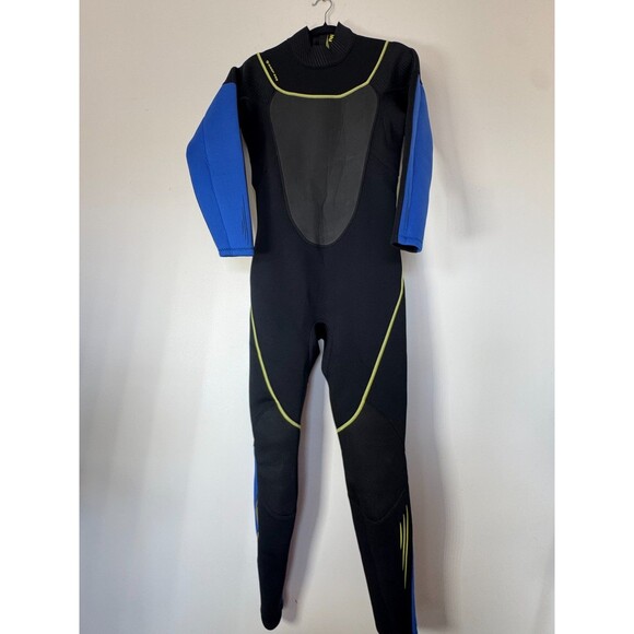 Deep See 3mm Full Wetsuit Mens Medium Black Blue Back Zip Surf Dive